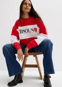 bonprix bonprix Sudadera oversize en suave mezcla de algodón fresa/blanco Hot