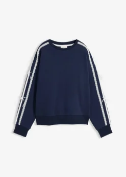 bonprix bonprix Sudadera oversize en suave mezcla de algodón Azul marino + blanco lana