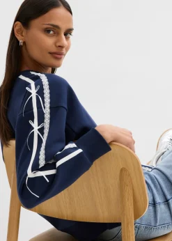 bonprix bonprix Sudadera oversize en suave mezcla de algodón Azul marino + blanco lana