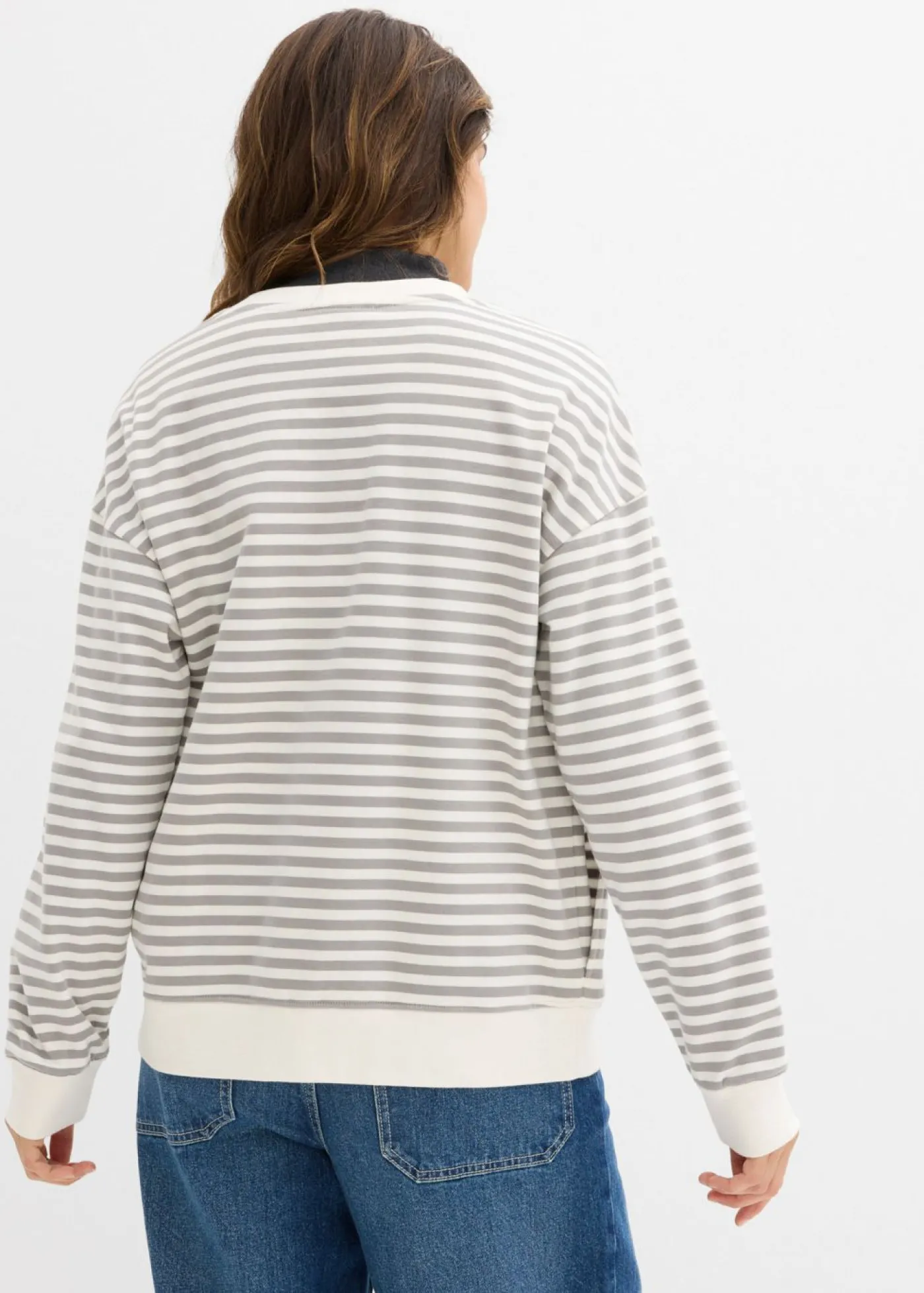 bonprix bonprix Sudadera premamá/de lactancia de algodón orgánico gris sombra-blanco lana con rayas New