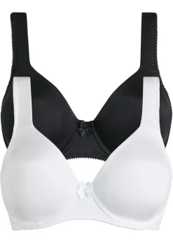 bonprix bonprix Sujetador básico con aros y efecto brillante (2 unidades) Negro-blanco Hot