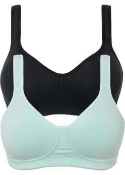 bonprix bonprix Sujetador básico de algodón sin aros (2 unidades) Menta pastel + negro Hot