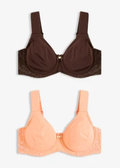 bonprix bonprix Sujetador básico de algodón orgánico con aros (2 unidades) marrón oscuro-papaya suave Hot