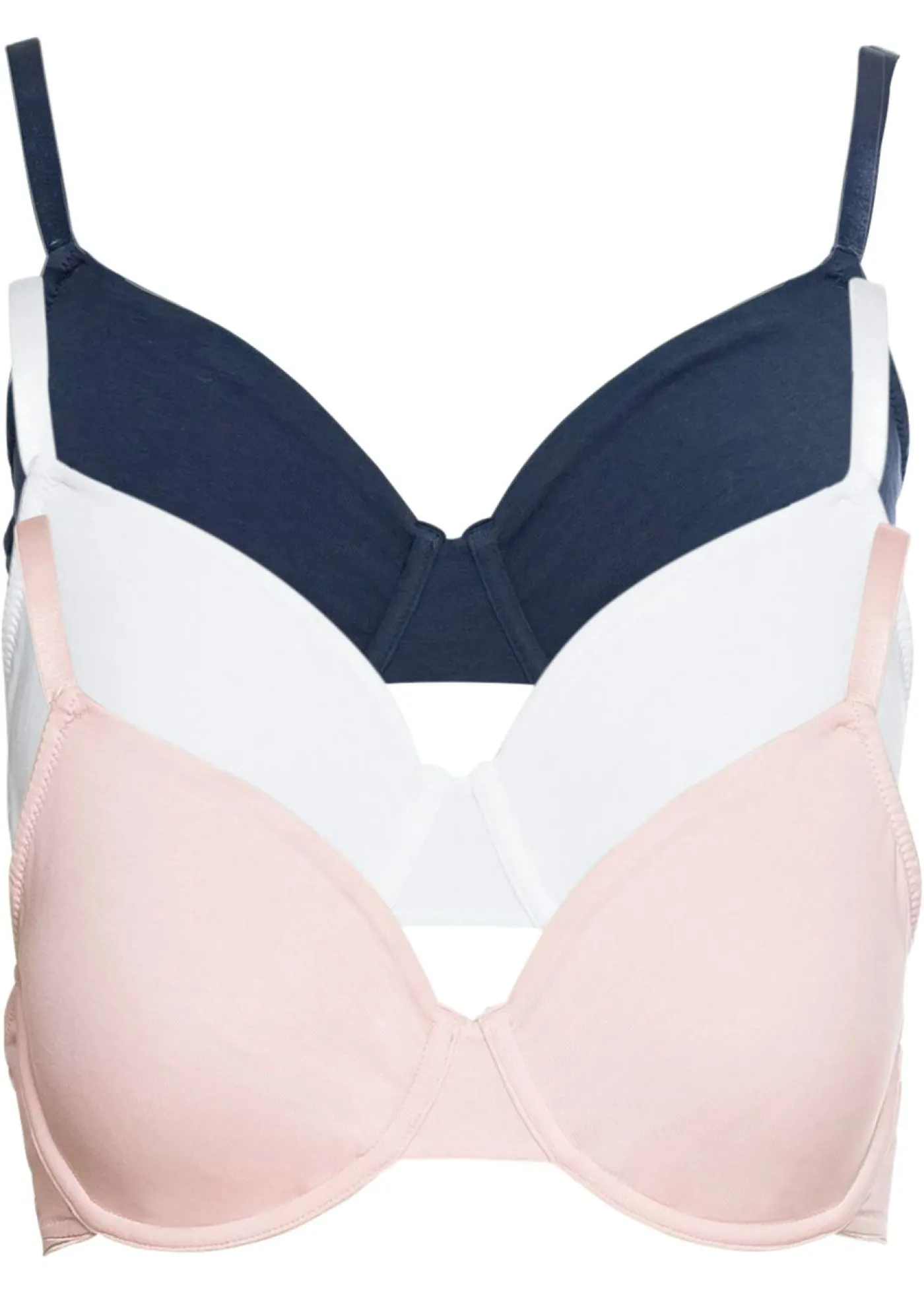 bonprix bonprix Sujetador básico de algodón orgánico con aros (3 unidades) Azul oscuro/blanco/rosa perla Outlet