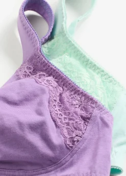 bonprix bonprix Sujetador básico de algodón sin aros (2 unidades) menta pastel-lila oscuro Sale
