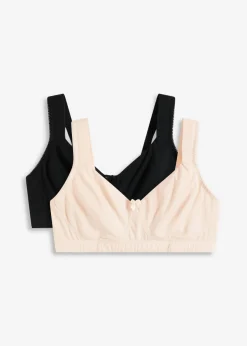 bonprix bonprix Sujetador básico de algodón orgánico sin relleno ni aros (2 unidades) Beige arena-negro Sale