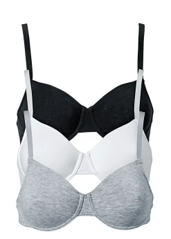 bonprix bonprix Sujetador básico de algodón orgánico con aros (3 unidades) Blanco-negro-gris jaspeado New