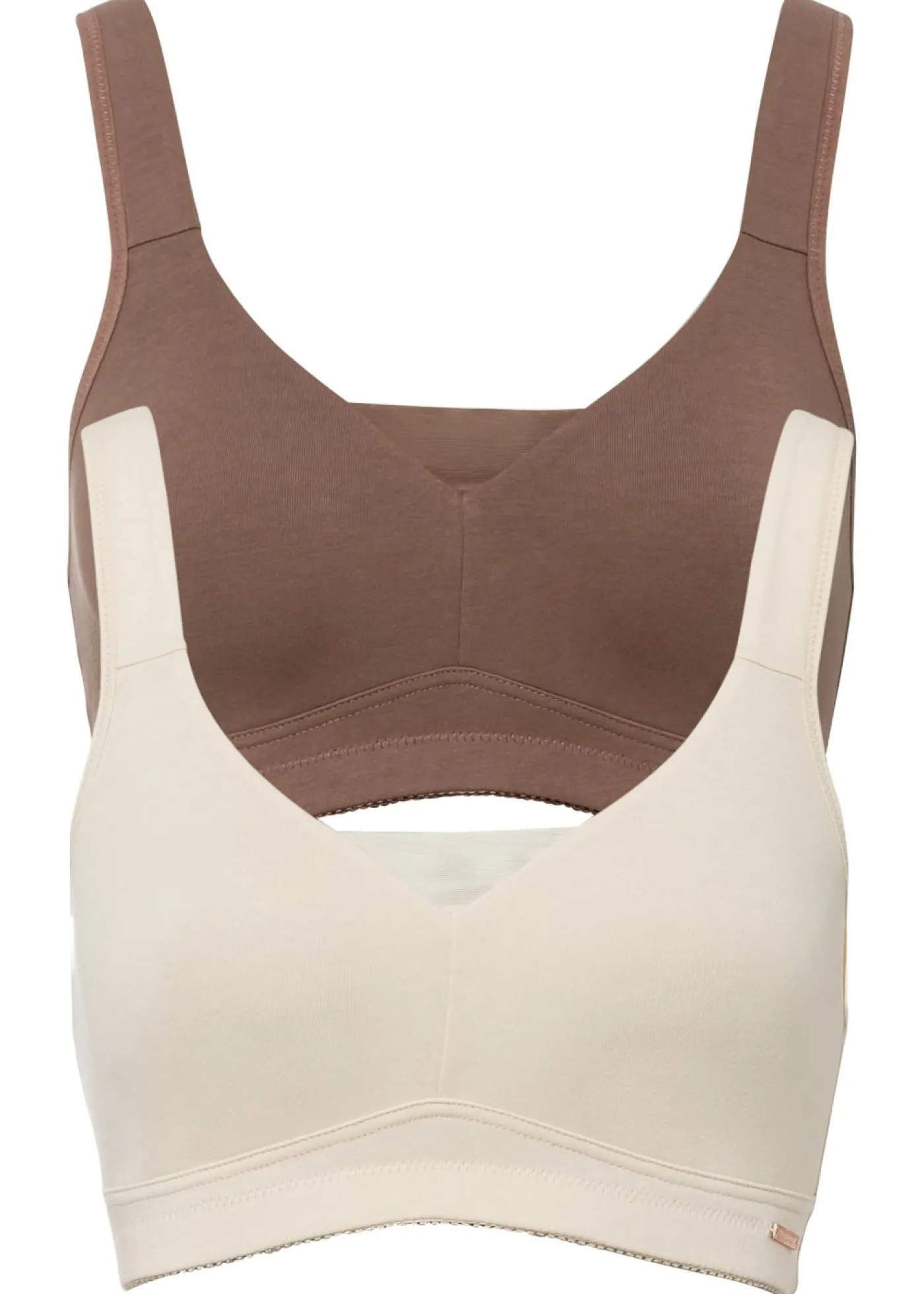 bonprix bonprix Sujetador básico de algodón sin aros (2 unidades) Beige arena + marrón Outlet