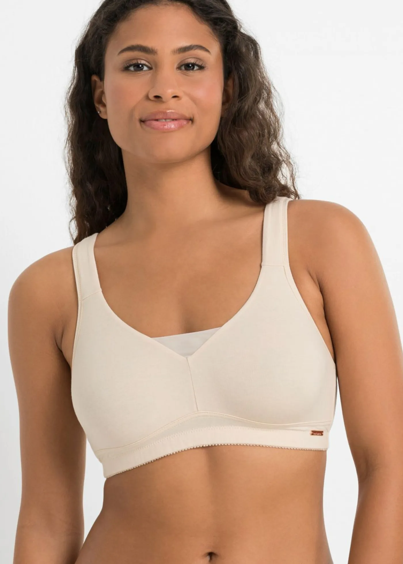 bonprix bonprix Sujetador básico de algodón sin aros (2 unidades) Beige arena + marrón Outlet