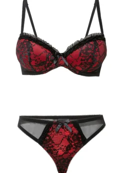 bonprix bonprix Sujetador con aros + tanga (conjunto de 2 piezas) negro / fresa Hot