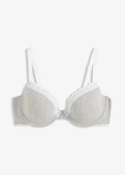 bonprix bonprix Sujetador con aros de algodón y encaje Gris claro jaspeado-blanco Hot