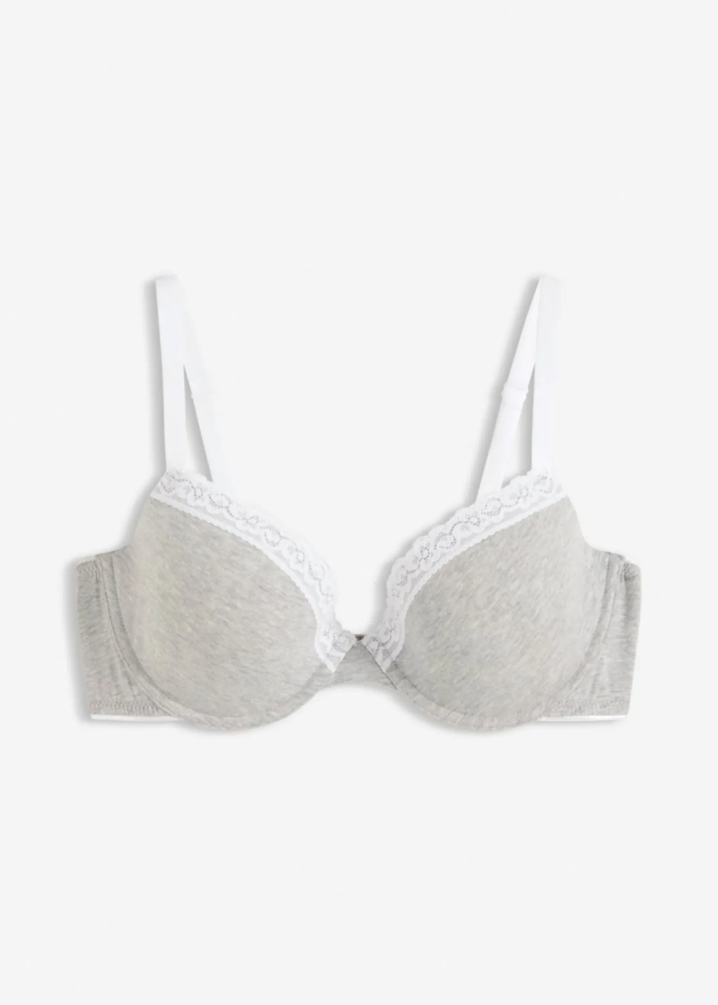 bonprix bonprix Sujetador con aros de algodón y encaje Gris claro jaspeado-blanco Hot