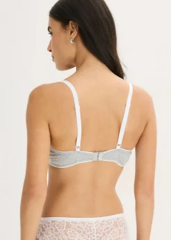 bonprix bonprix Sujetador con aros de algodón y encaje Gris claro jaspeado-blanco Hot