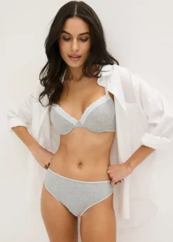 bonprix bonprix Sujetador con aros de algodón y encaje Gris claro jaspeado-blanco Hot