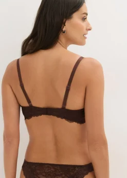 bonprix bonprix Sujetador con aros, guateado lateral y encaje delicado Marrón oscuro New