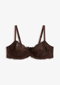 bonprix bonprix Sujetador con aros, guateado lateral y encaje delicado Marrón oscuro Clearance