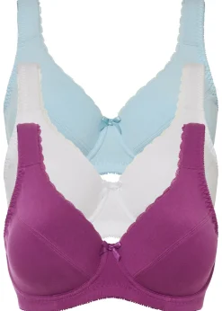 bonprix bonprix Sujetador con aros y algodón orgánico (3 unidades) Lila + azul niebla + blanco