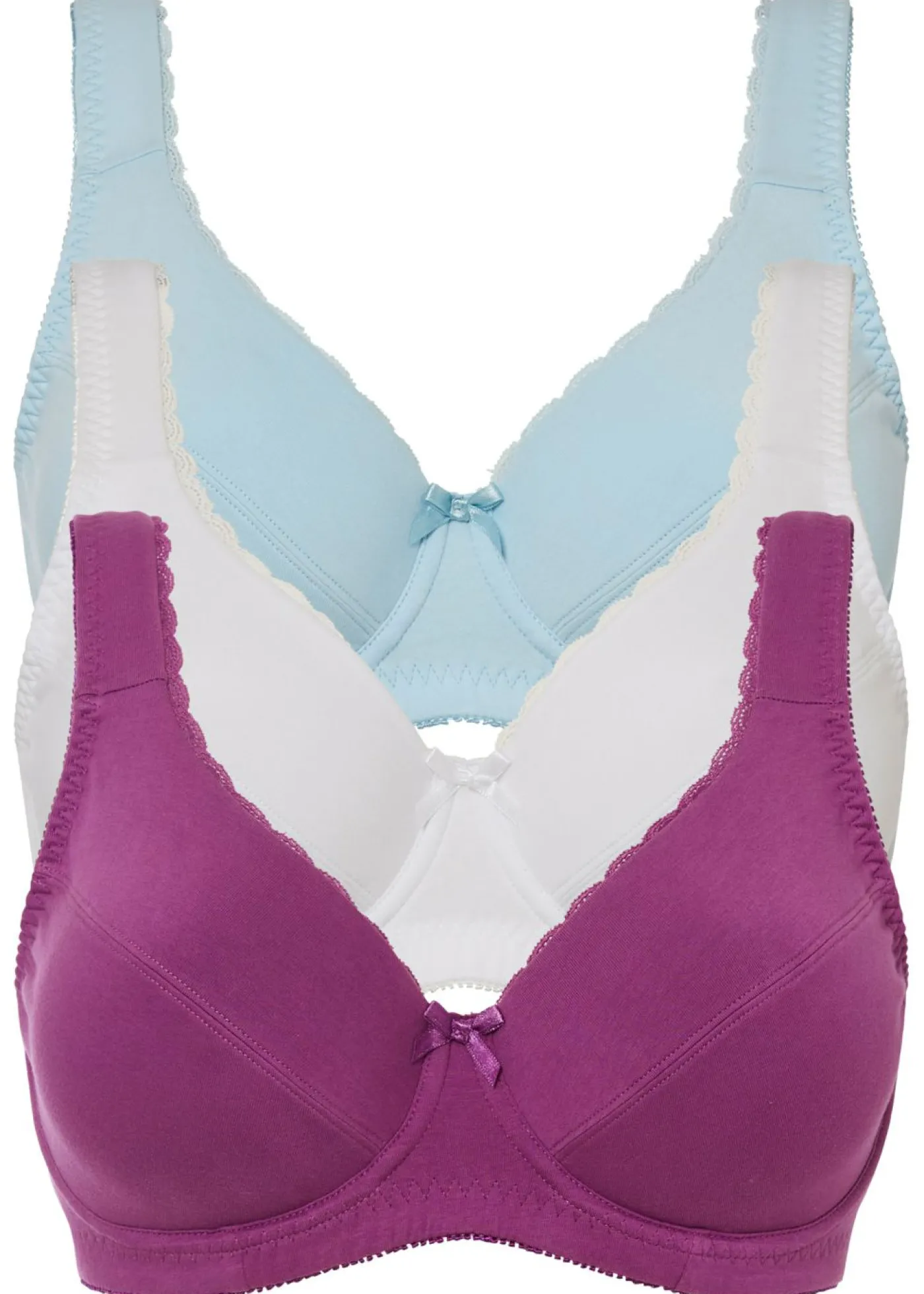 bonprix bonprix Sujetador con aros y algodón orgánico (3 unidades) Lila + azul niebla + blanco