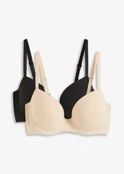bonprix bonprix Sujetador con aros y algodón orgánico (2 unidades) Beige arena-negro Outlet