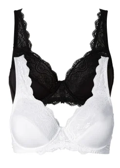 bonprix bonprix Sujetador con aros y encaje delicado (2 unidades) Blanco-negro Clearance