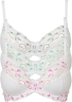 bonprix bonprix Sujetador con aros y encaje delicado (3 unidades) blanco-rosa + blanco-gris + blanco-turquesa Hot