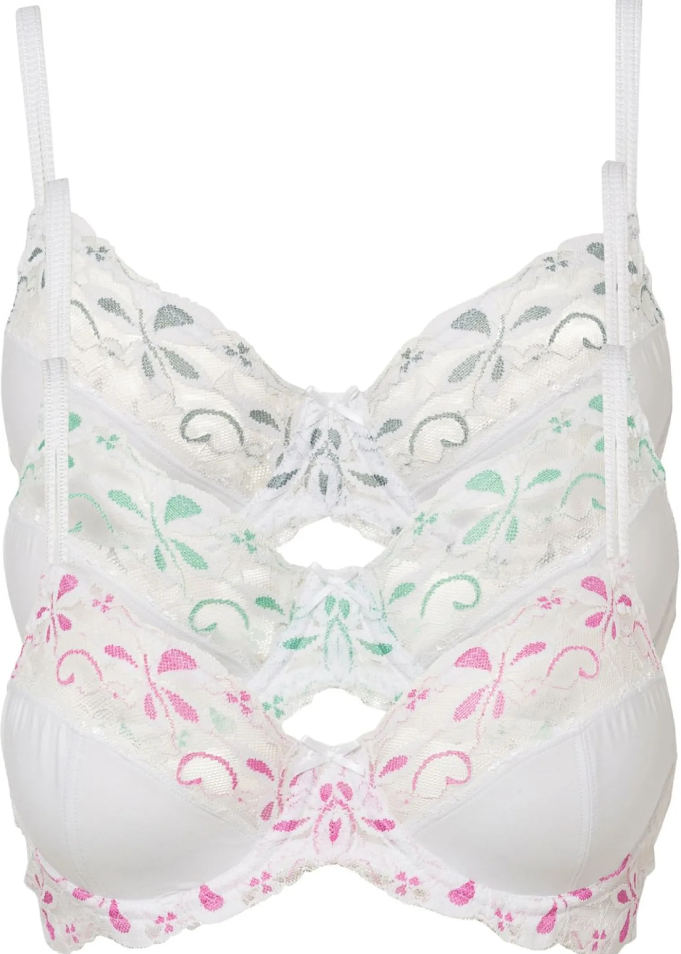 bonprix bonprix Sujetador con aros y encaje delicado (3 unidades) blanco-rosa + blanco-gris + blanco-turquesa Hot