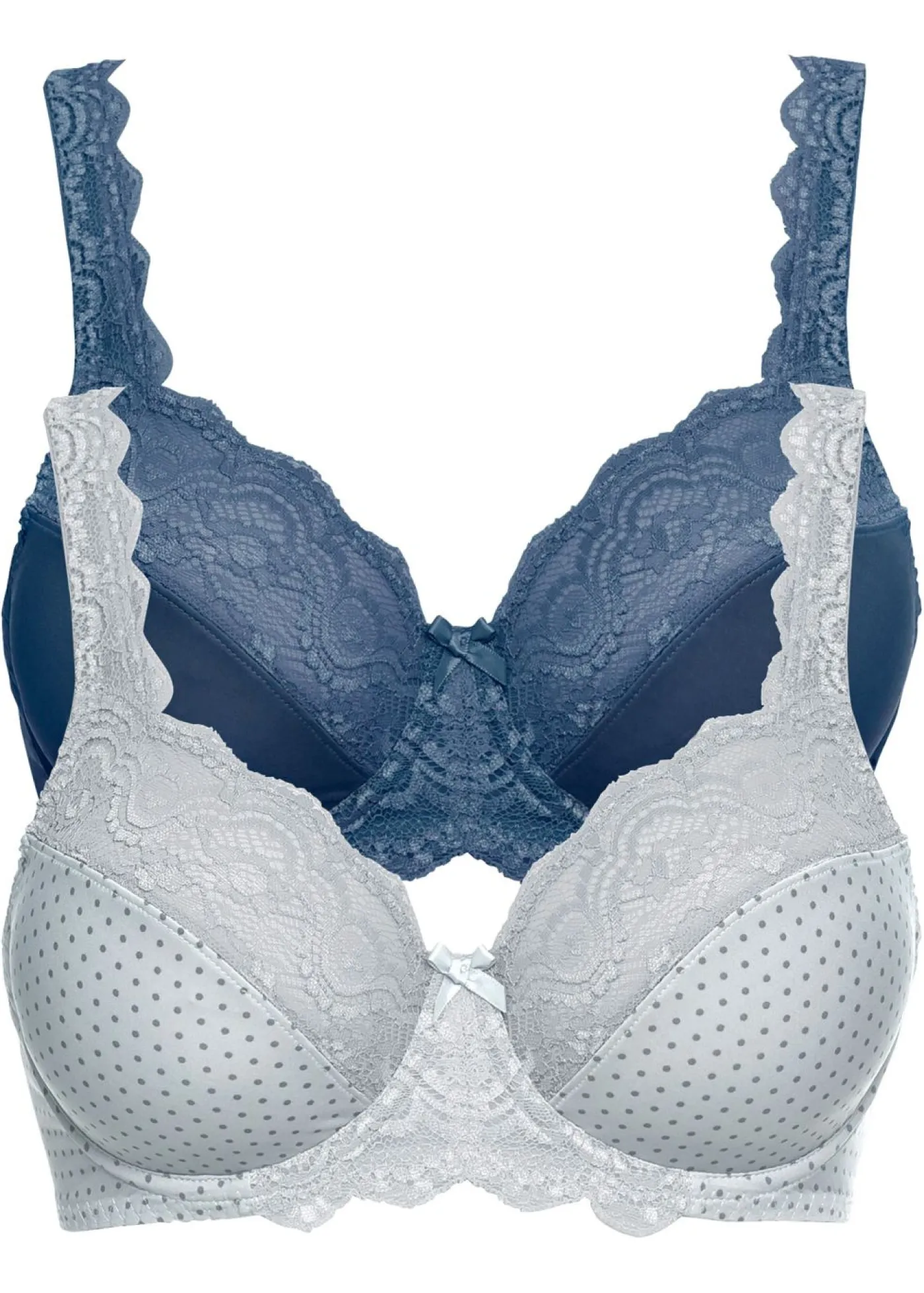 bonprix bonprix Sujetador con aros y encaje delicado (2 unidades) Plateado mate estampado + azul marino Clearance