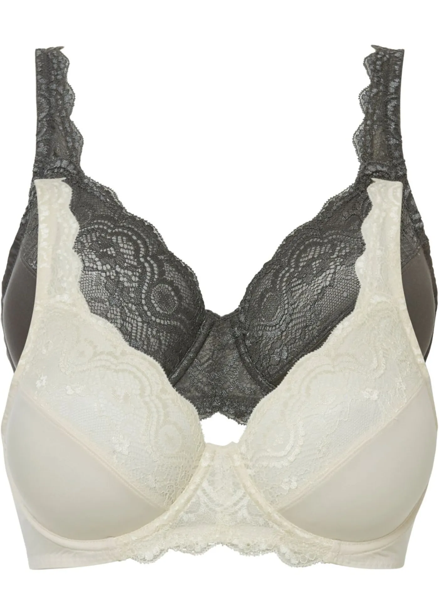 bonprix bonprix Sujetador con aros y encaje delicado (2 unidades) Beige natural + antracita Clearance