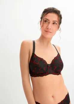 bonprix bonprix Sujetador con aros y encaje delicado Negro-rojo salsa Online