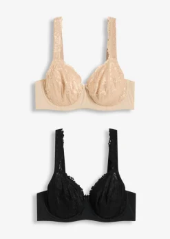 bonprix bonprix Sujetador con aros y encaje delicado (2 unidades) Beige tiza-negro Hot