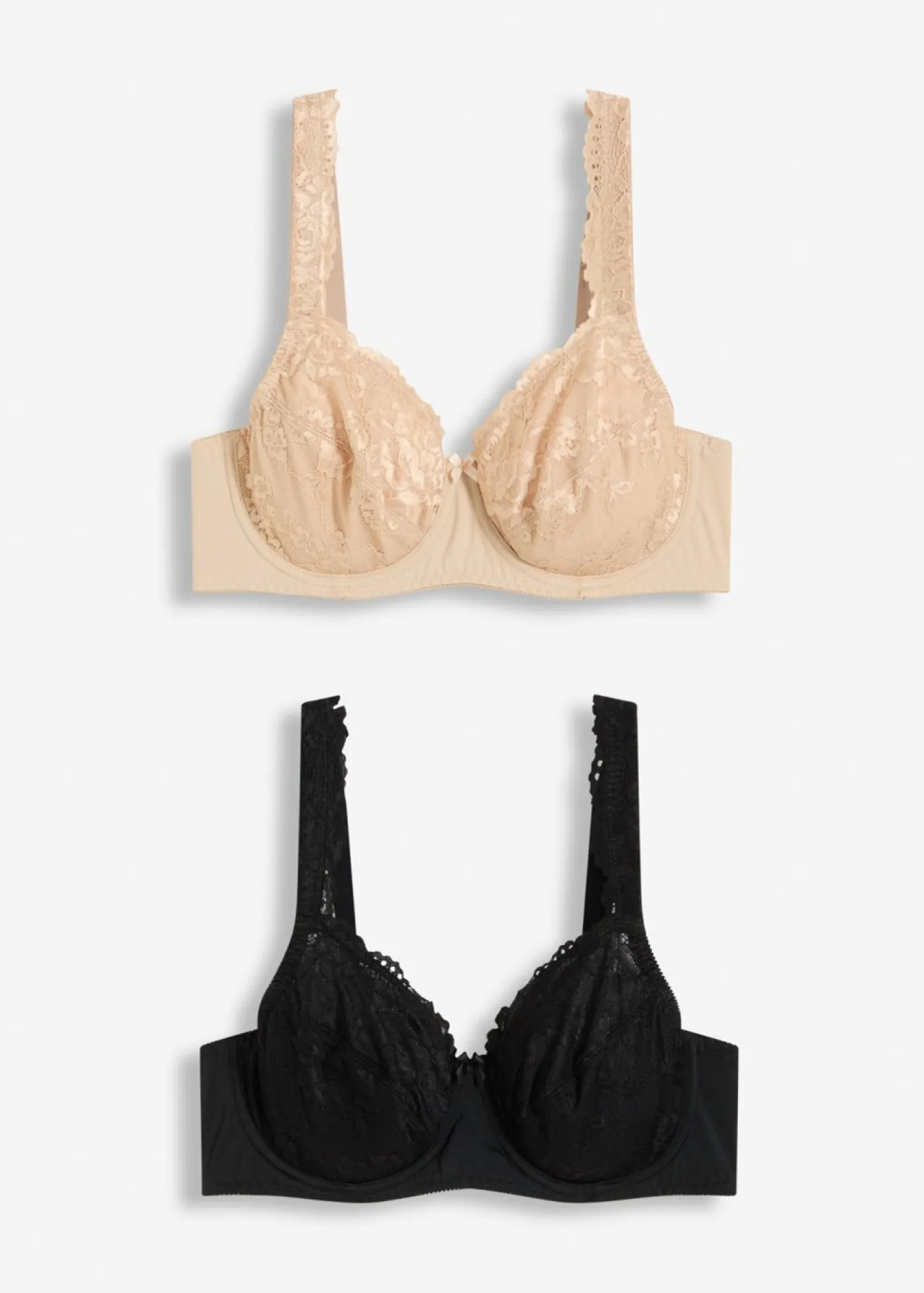 bonprix bonprix Sujetador con aros y encaje delicado (2 unidades) Beige tiza-negro Hot