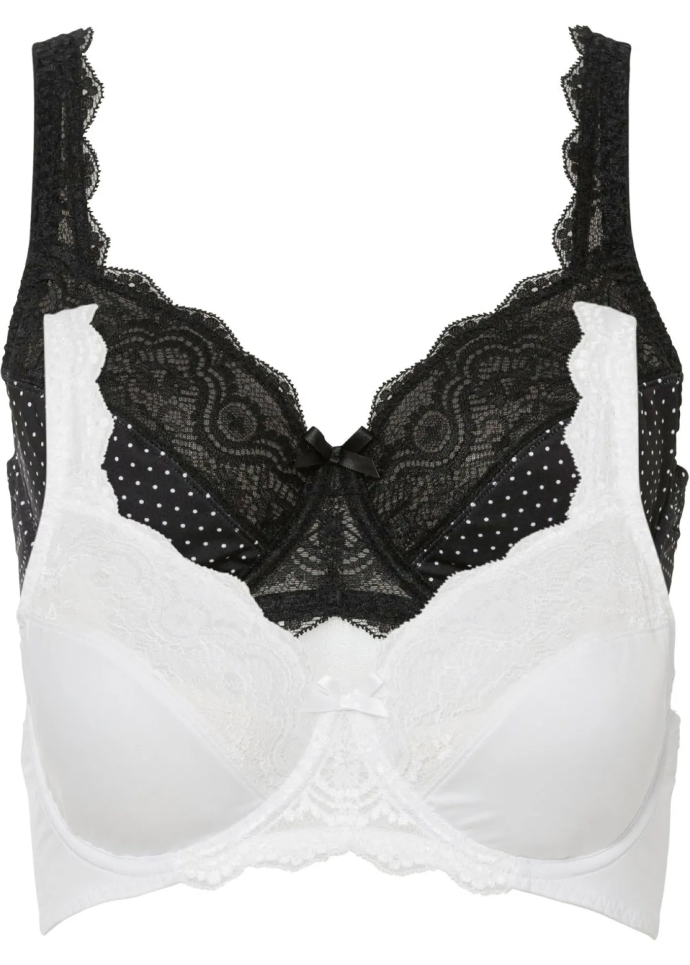 bonprix bonprix Sujetador con aros y encaje delicado (2 unidades) Negro de lunares + blanco lana Online