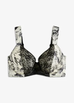 bonprix bonprix Sujetador con aros y material brillante beige natural-negro con flores New