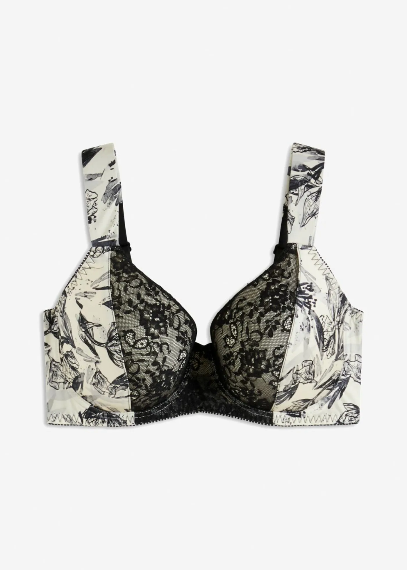 bonprix bonprix Sujetador con aros y material brillante beige natural-negro con flores New