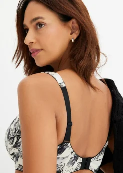 bonprix bonprix Sujetador con aros y material brillante beige natural-negro con flores New