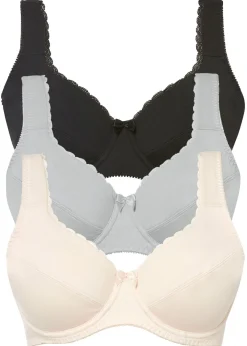 bonprix bonprix Sujetador con aros y suave algodón orgánico (3 unidades) Negro + rosa crema + plata mate Discount