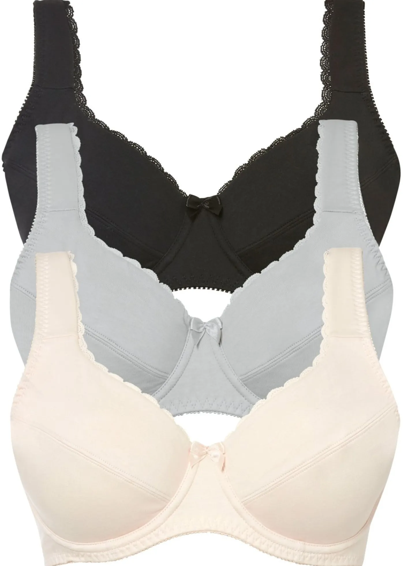 bonprix bonprix Sujetador con aros y suave algodón orgánico (3 unidades) Negro + rosa crema + plata mate Discount