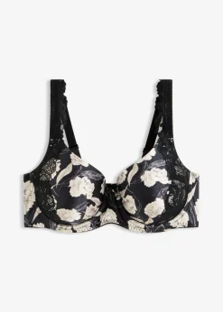 bonprix bonprix Sujetador con efecto brillante y detalles de encaje Negro con flores Sale