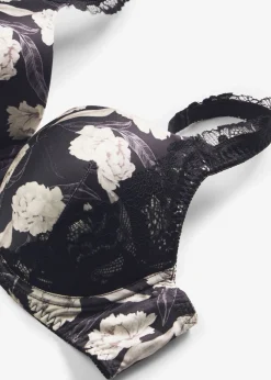 bonprix bonprix Sujetador con efecto brillante y detalles de encaje Negro con flores New
