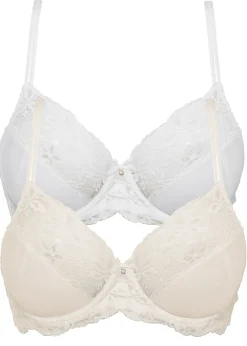 bonprix bonprix Sujetador con encaje fino (2 unidades) blanco-champán Discount
