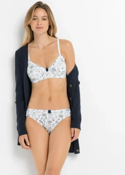 bonprix bonprix Sujetador de algodón con aros (3 unidades) Índigo/blanco de flores + blanco + índigo Hot