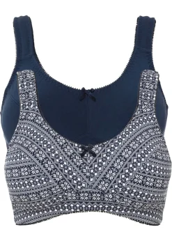 bonprix bonprix Sujetador de algodón orgánico sin aros (2 unidades) Azul oscuro-blanco estampado + azul oscuro Hot