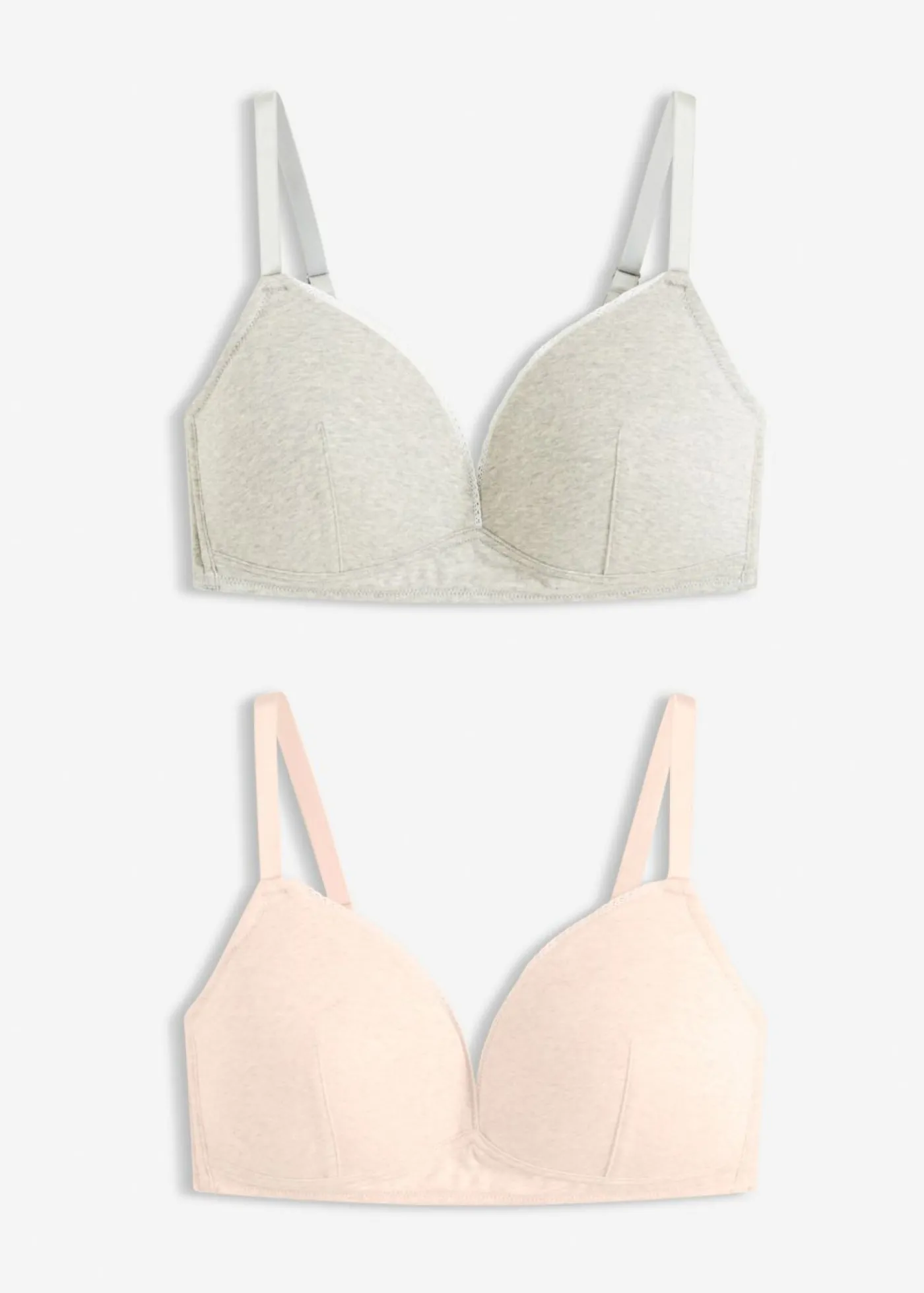 bonprix bonprix Sujetador de cierre frontal, sin aros, con algodón orgánico (2 unidades) rosa seda-gris claro jaspeado-blanco Clearance