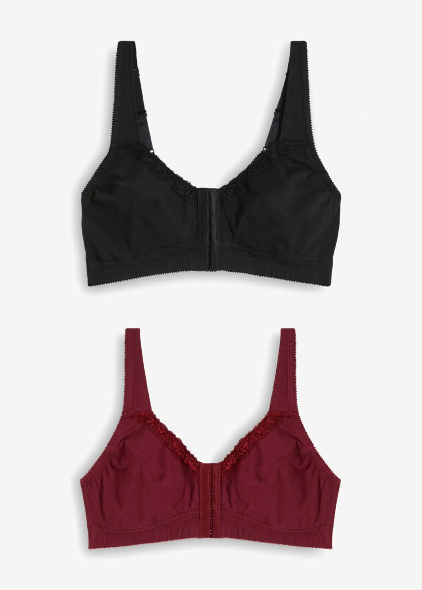 bonprix bonprix Sujetador de cierre frontal, sin aros, con algodón (2 unidades) negro+rojo azalea Sale