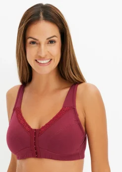 bonprix bonprix Sujetador de cierre frontal, sin aros, con algodón (2 unidades) negro+rojo azalea Sale