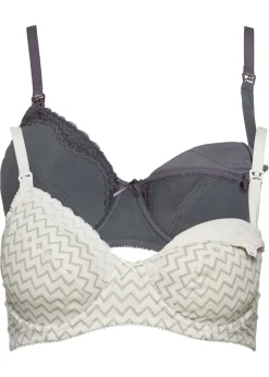 bonprix bonprix Sujetador de lactancia con algodón orgánico (2 unidades) Crudo/gris estampado + antracita Clearance