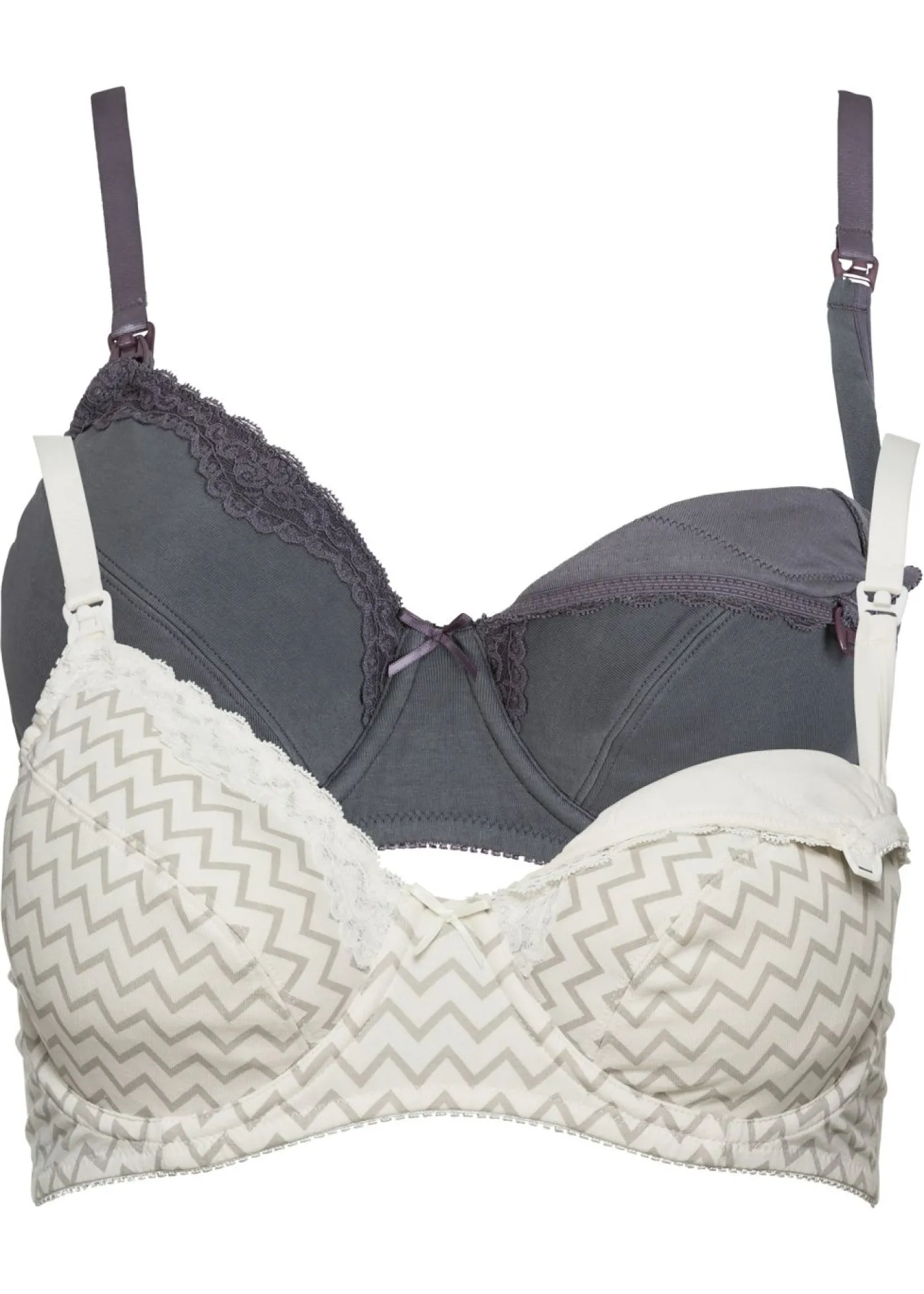 bonprix bonprix Sujetador de lactancia con algodón orgánico (2 unidades) Crudo/gris estampado + antracita Clearance