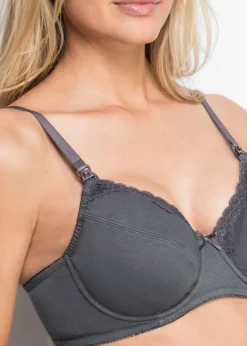 bonprix bonprix Sujetador de lactancia con algodón orgánico (2 unidades) Crudo/gris estampado + antracita Clearance