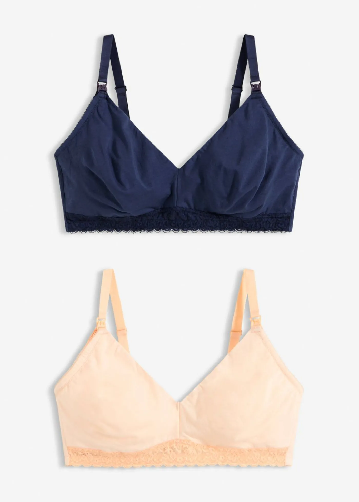 bonprix bonprix Sujetador de lactancia sin aros con algodón orgánico (2 unidades) beige perla-azul marino