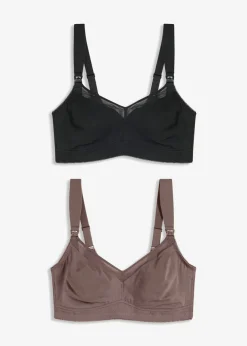 bonprix bonprix Sujetador de lactancia sin aros con algodón orgánico (2 unidades) Negro + marrón mate Clearance